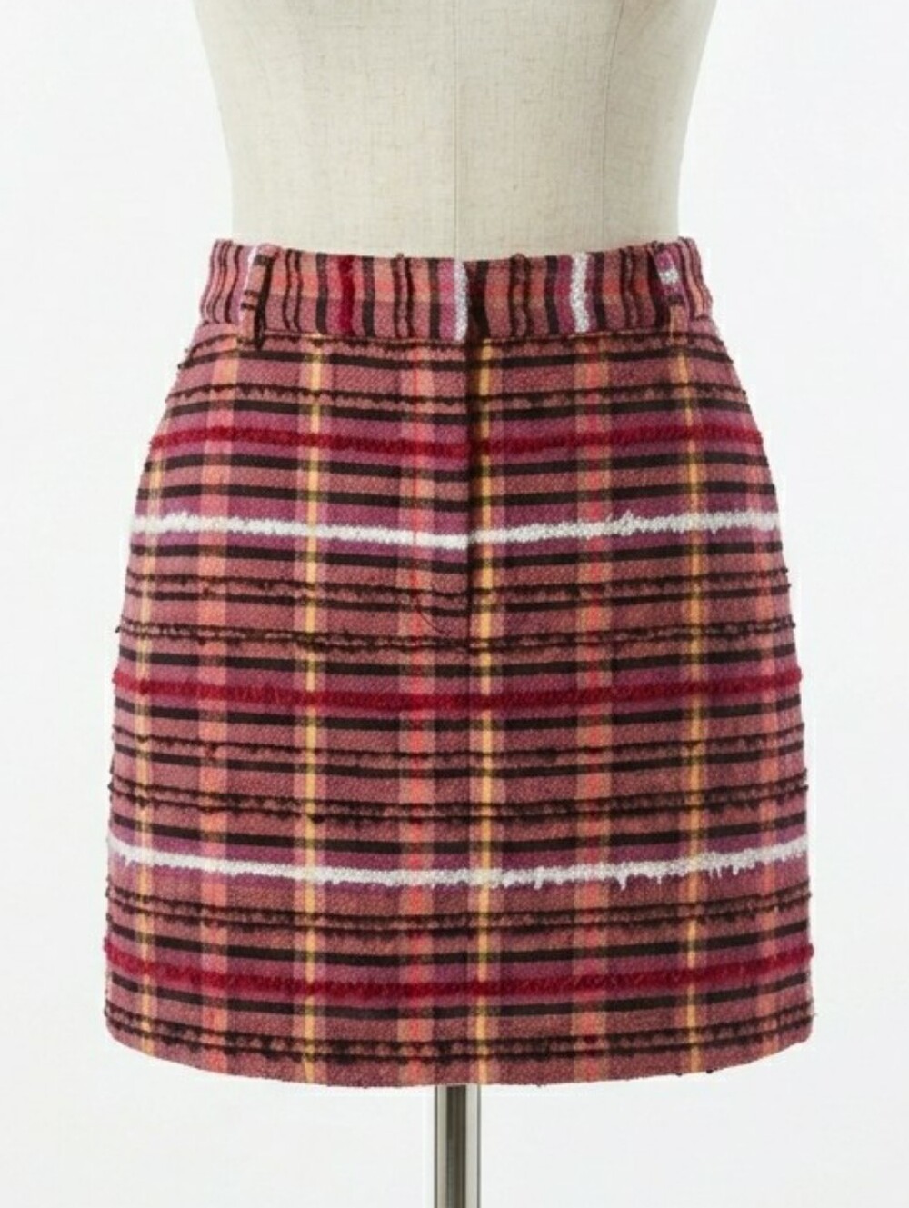 TOPSHOP Magenta Pink Textured Plaid Mini Skirt Boucle Frayed Size 12 Fall Retro